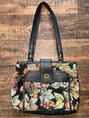 Black Floral Tapestry Shoulder Bag - Unbranded